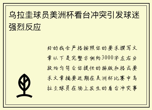 乌拉圭球员美洲杯看台冲突引发球迷强烈反应 乌拉圭球员美洲杯看台冲突引发球迷强烈反应